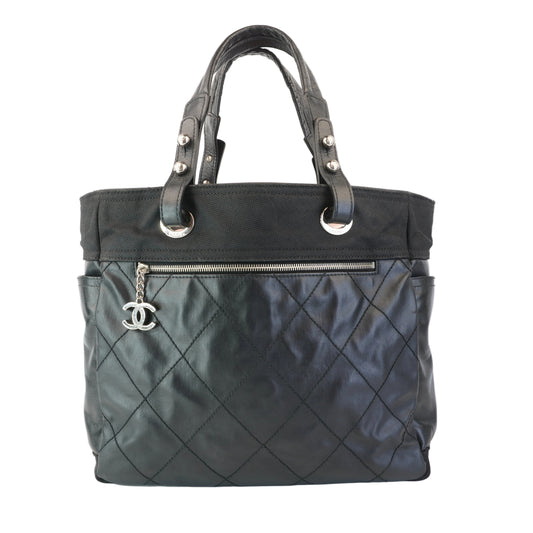 Chanel Biarritz Tote Black Quilted Canvas