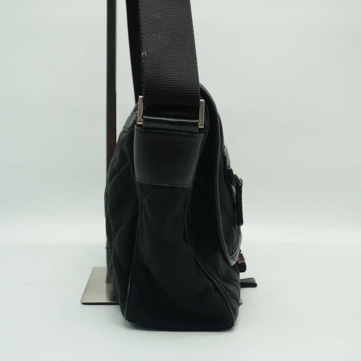 Prada Quilted Tessuto Nylon Messenger Bag Black Medium SHW