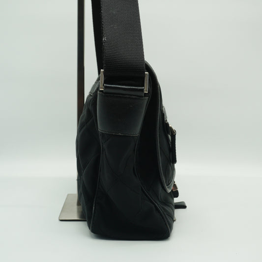 Prada Quilted Tessuto Nylon Messenger Bag Black Medium SHW