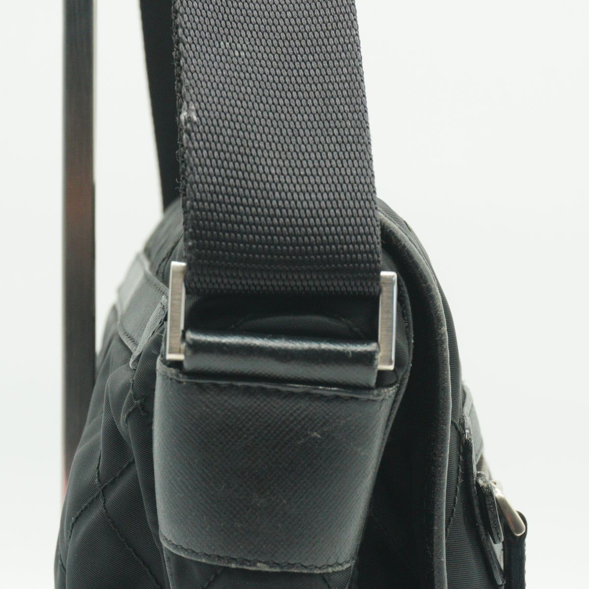 Prada Quilted Tessuto Nylon Messenger Bag Black Medium SHW
