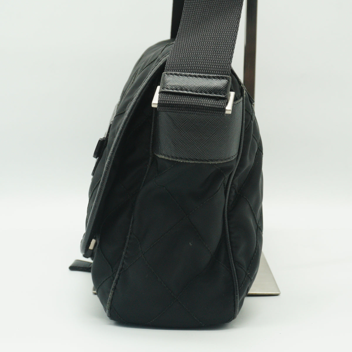 Prada Quilted Tessuto Nylon Messenger Bag Black Medium SHW