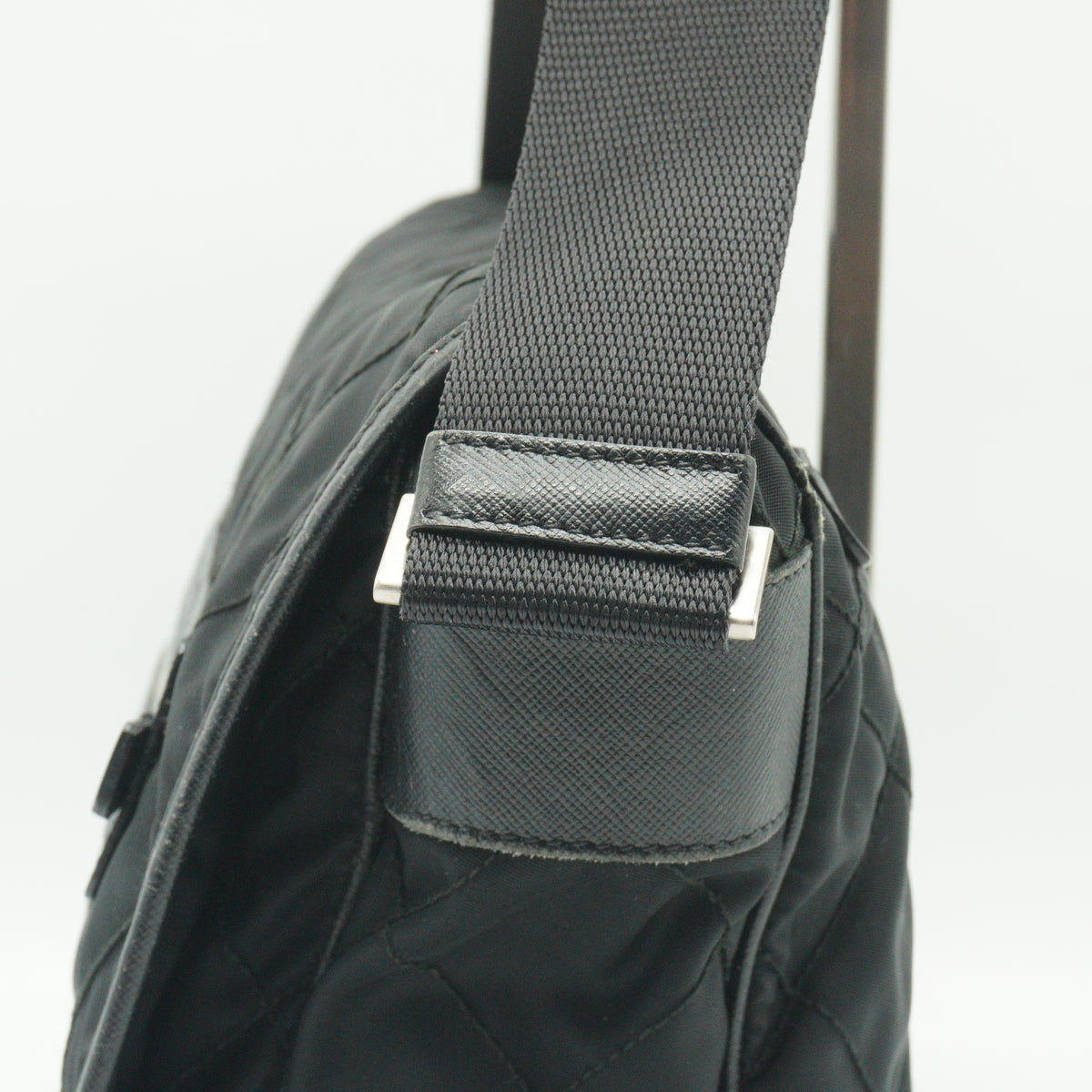 Prada Quilted Tessuto Nylon Messenger Bag Black Medium SHW