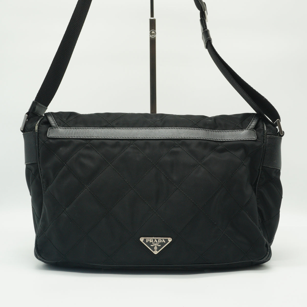 Prada Quilted Tessuto Nylon Messenger Bag Black Medium SHW