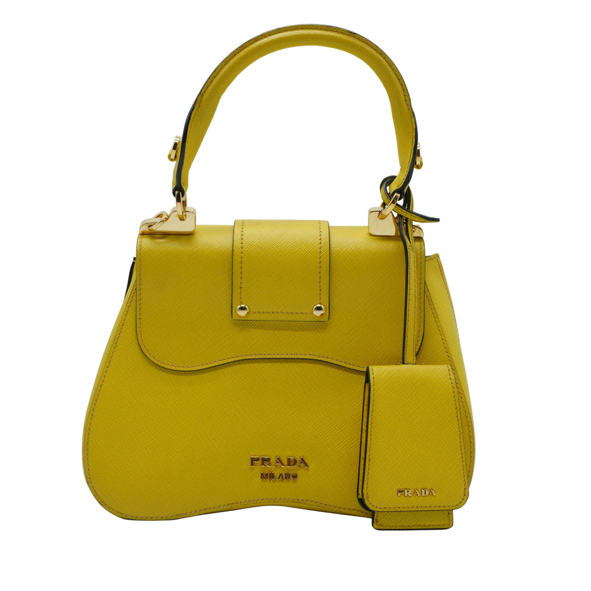 Prada	Sidonie Top Handle Small Saffiano Yellow GHW