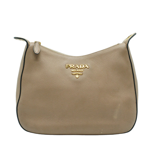 Prada	Vitello Daino Medium Hobo Beige GHW