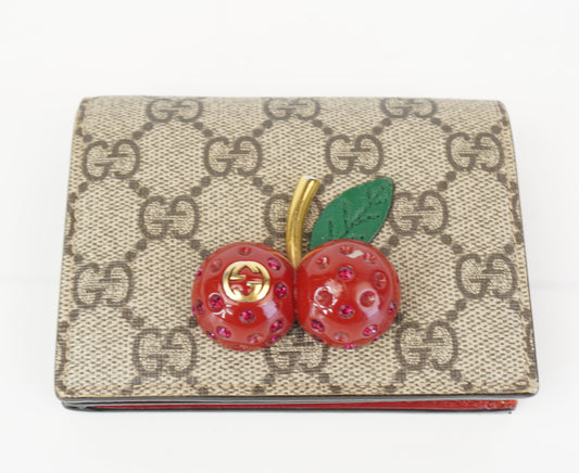 Gucci GG Supreme Card Case Cherry Wallet