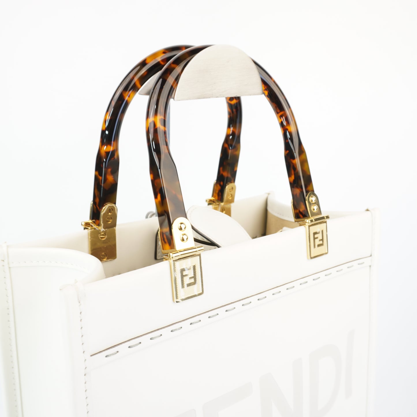 Fendi Sunshine Shopper Bag White, Tortoiseshell Plexiglass Handles