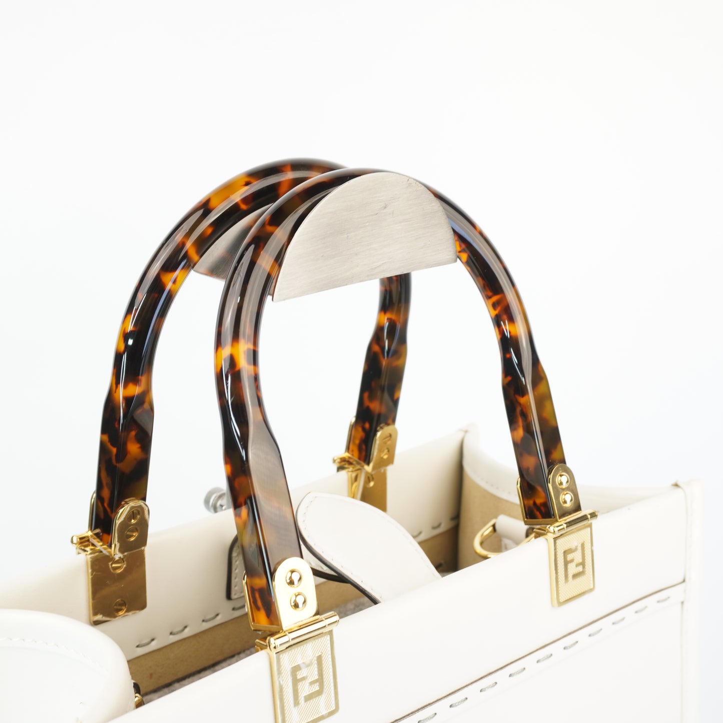 Fendi Sunshine Shopper Bag White, Tortoiseshell Plexiglass Handles