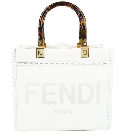 Fendi Sunshine Shopper Bag White, Tortoiseshell Plexiglass Handles