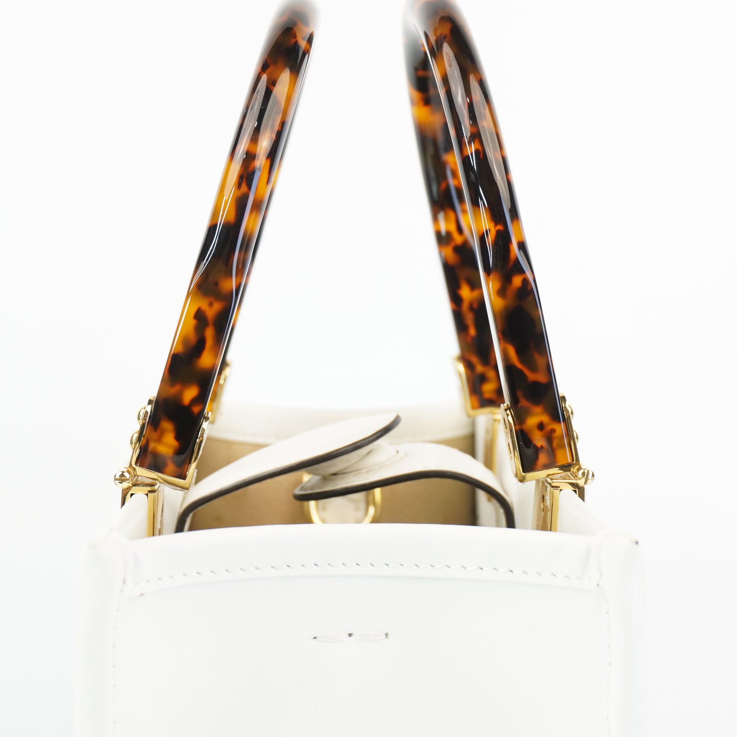 Fendi Sunshine Shopper Bag White, Tortoiseshell Plexiglass Handles