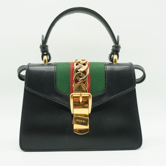 Gucci	Sylvie Leather Mini Black Bag GHW