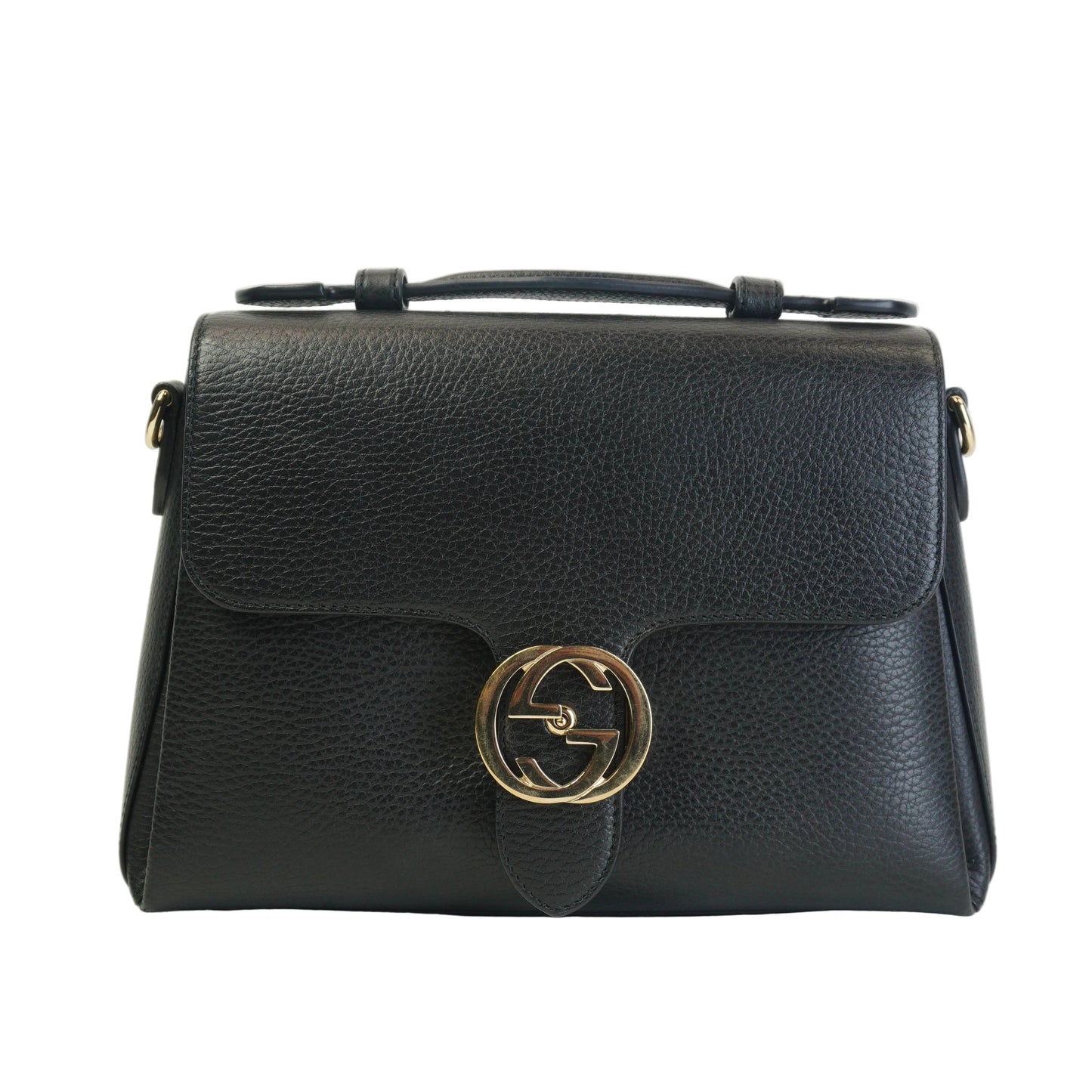 Gucci Interlocking G Top Handle Shoulder Bag Medium Black GHW