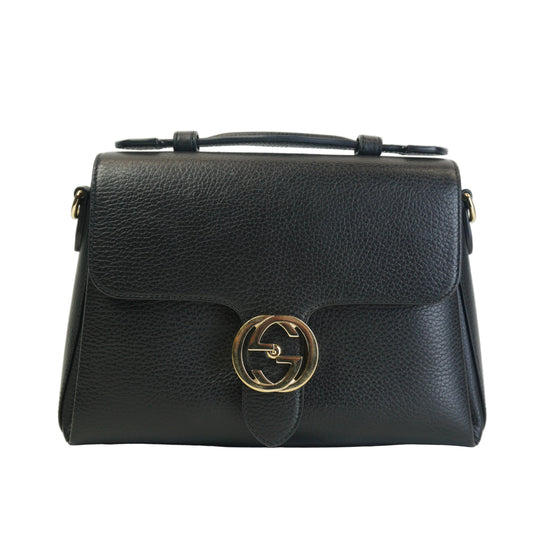 Gucci Interlocking G Top Handle Shoulder Bag Medium Black GHW