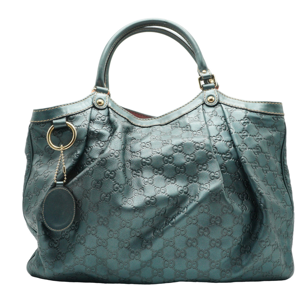Gucci	Metallic Guccissima Leather Sukey Tote Blue Medium GHW