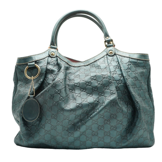 Gucci	Metallic Guccissima Leather Sukey Tote Blue Medium GHW