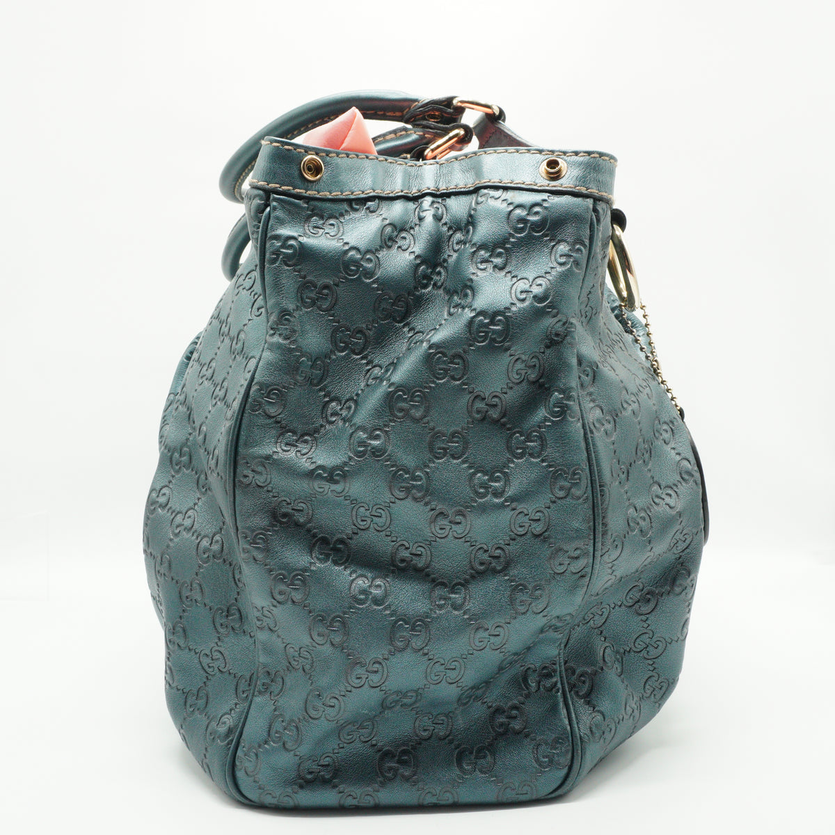 Gucci	Metallic Guccissima Leather Sukey Tote Blue Medium GHW
