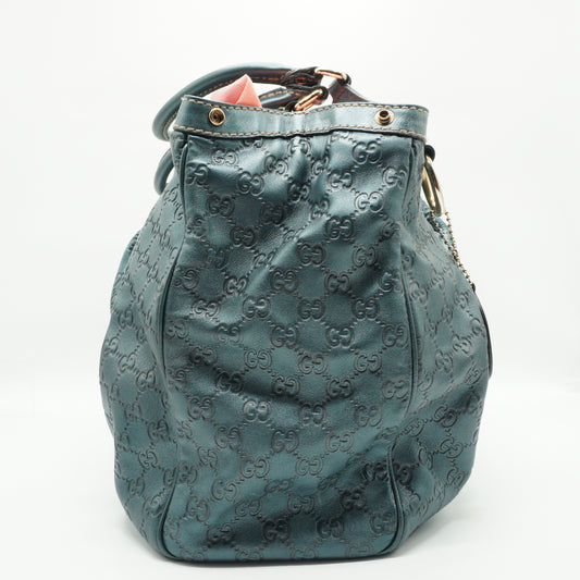 Gucci	Metallic Guccissima Leather Sukey Tote Blue Medium GHW