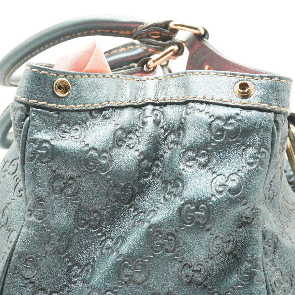 Gucci	Metallic Guccissima Leather Sukey Tote Blue Medium GHW