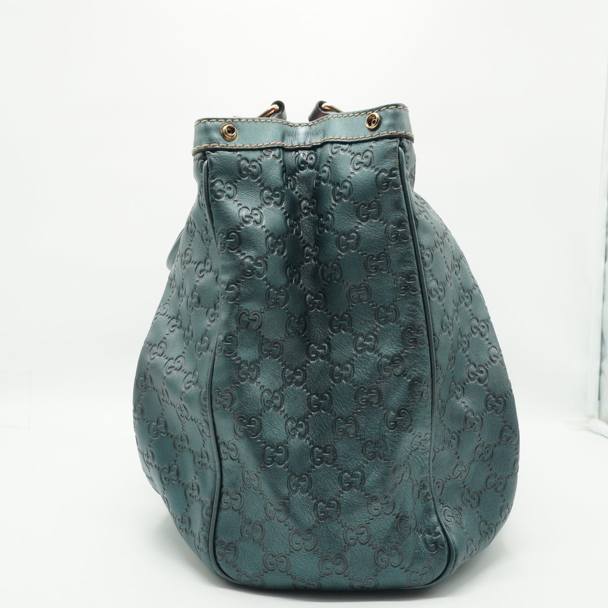 Gucci	Metallic Guccissima Leather Sukey Tote Blue Medium GHW