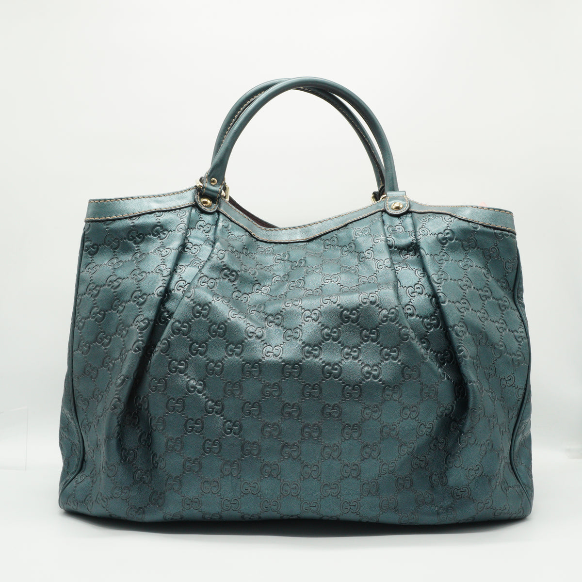 Gucci	Metallic Guccissima Leather Sukey Tote Blue Medium GHW