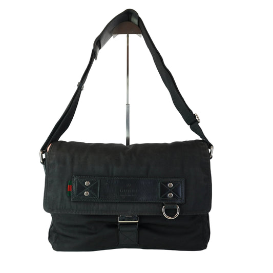 Gucci Sherry Line Black Canvas Crossbody Messenger Bag Medium SHW