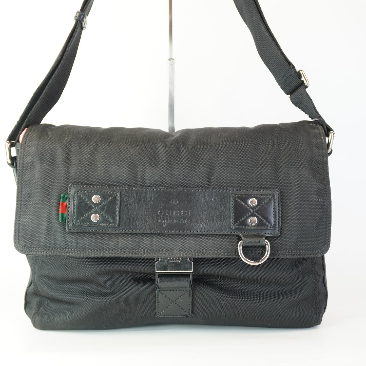 Gucci Sherry Line Black Canvas Crossbody Messenger Bag Medium SHW