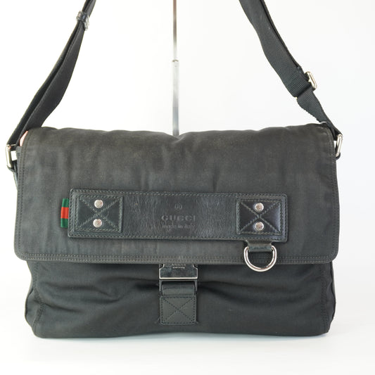 Gucci Sherry Line Black Canvas Crossbody Messenger Bag Medium SHW