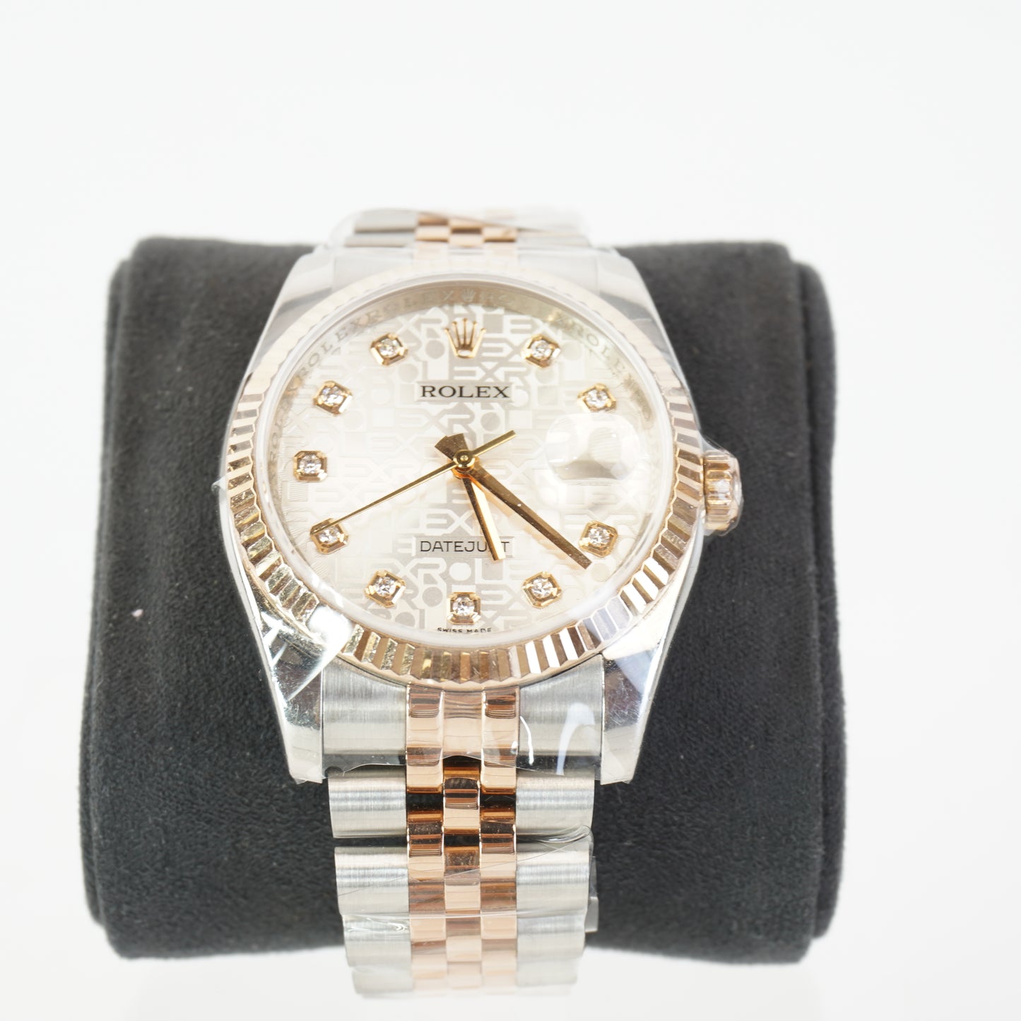 DJ 36 SILVER COMPUTER DIAL W/ DIAMONDS CONTINUOUS TWOTONE RG/STEEL S/N: D413595 #116231, CERTIFICATE, BOX