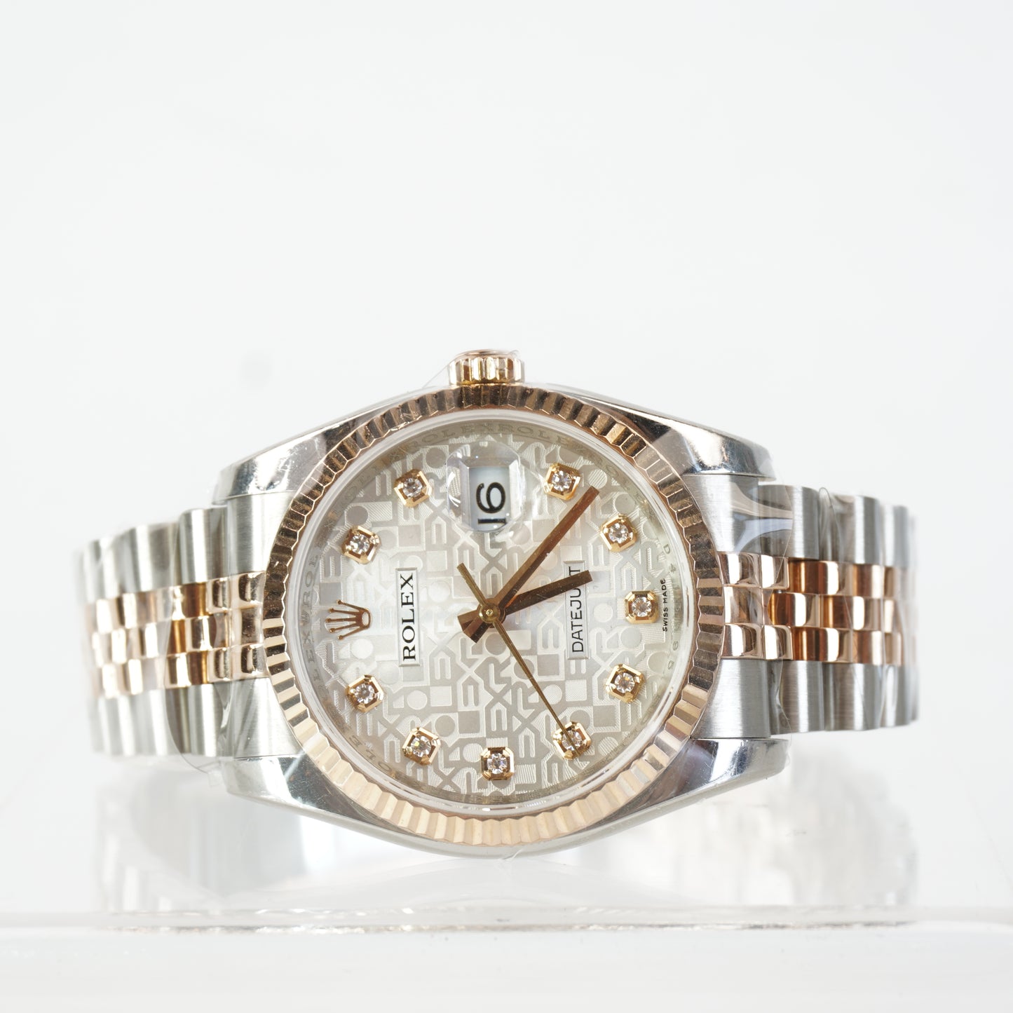 DJ 36 SILVER COMPUTER DIAL W/ DIAMONDS CONTINUOUS TWOTONE RG/STEEL S/N: D413595 #116231, CERTIFICATE, BOX