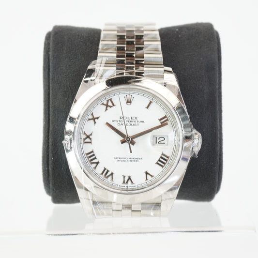 DATEJUST 41MM WHITE ROMAN SMOOTH BEZEL ALL STEEL JUBILEE WITH REHAUT S/N: R40169138 #126300 CARD CERTIFICATE, BOX