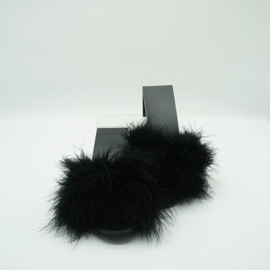 Balenciaga Mono Feather Embellished Muels Black size 38.5