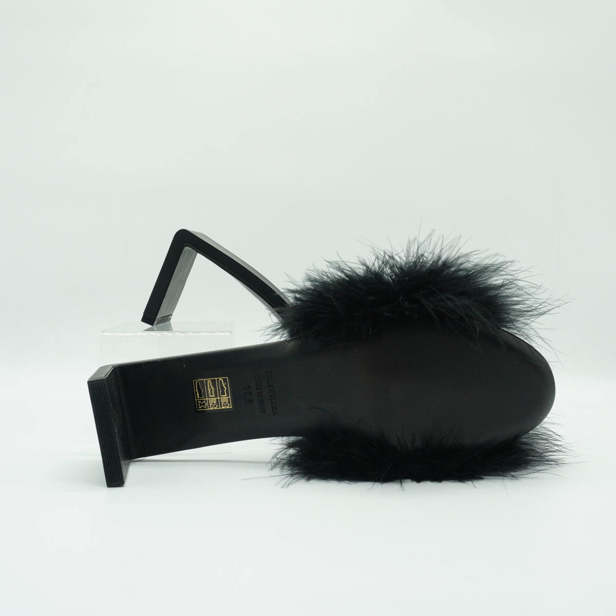 Balenciaga Mono Feather Embellished Muels Black size 38.5