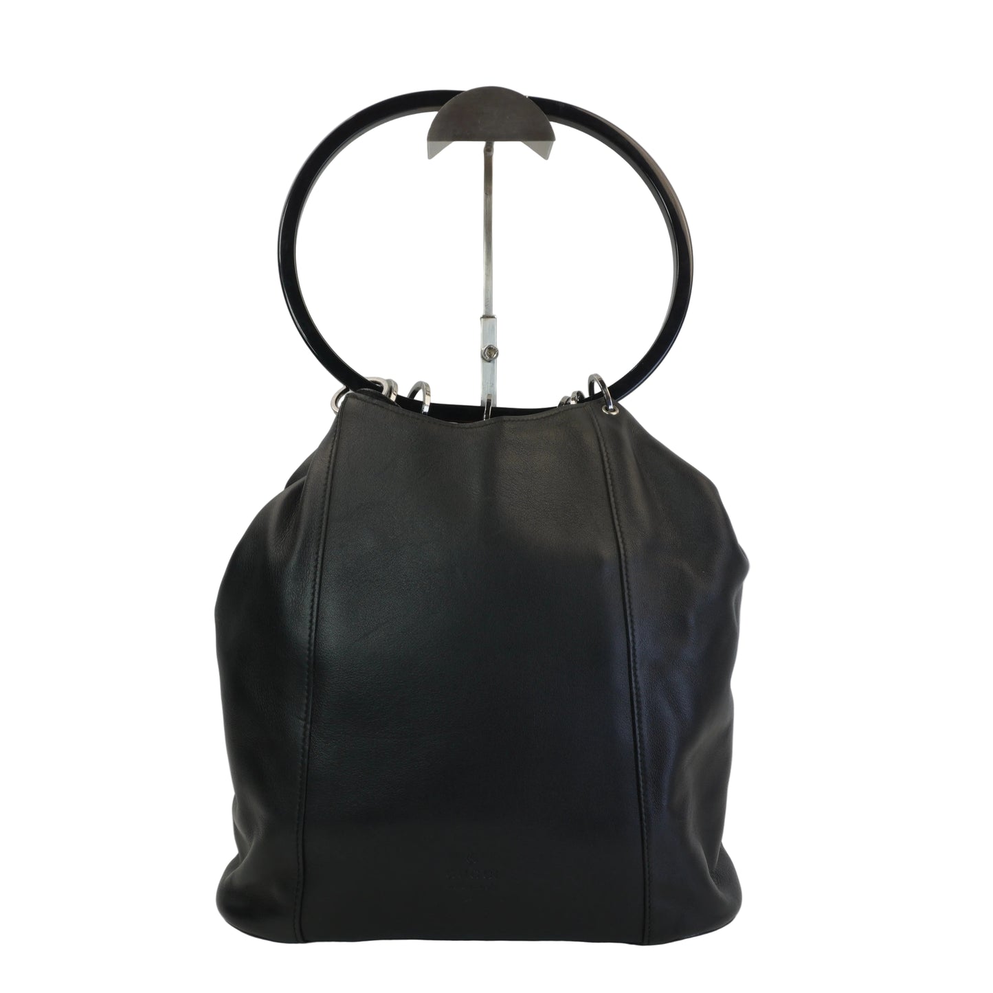 Gucci Calfskin Ring Bucket Bag Black MHW Medium