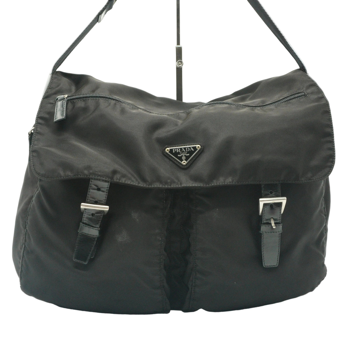 Prada Tessuto Nylon Saffiano Leather Messenger Bag GHW