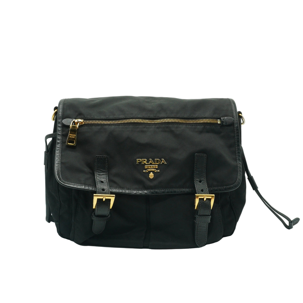 Prada Vela Tessuto Nylon Double Buckle Messenger Bag SHW