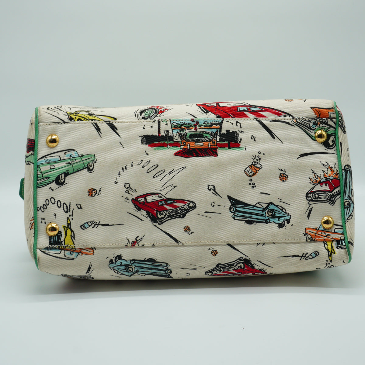 Prada Car Print  Canvas Bowling Bag Medium GHW