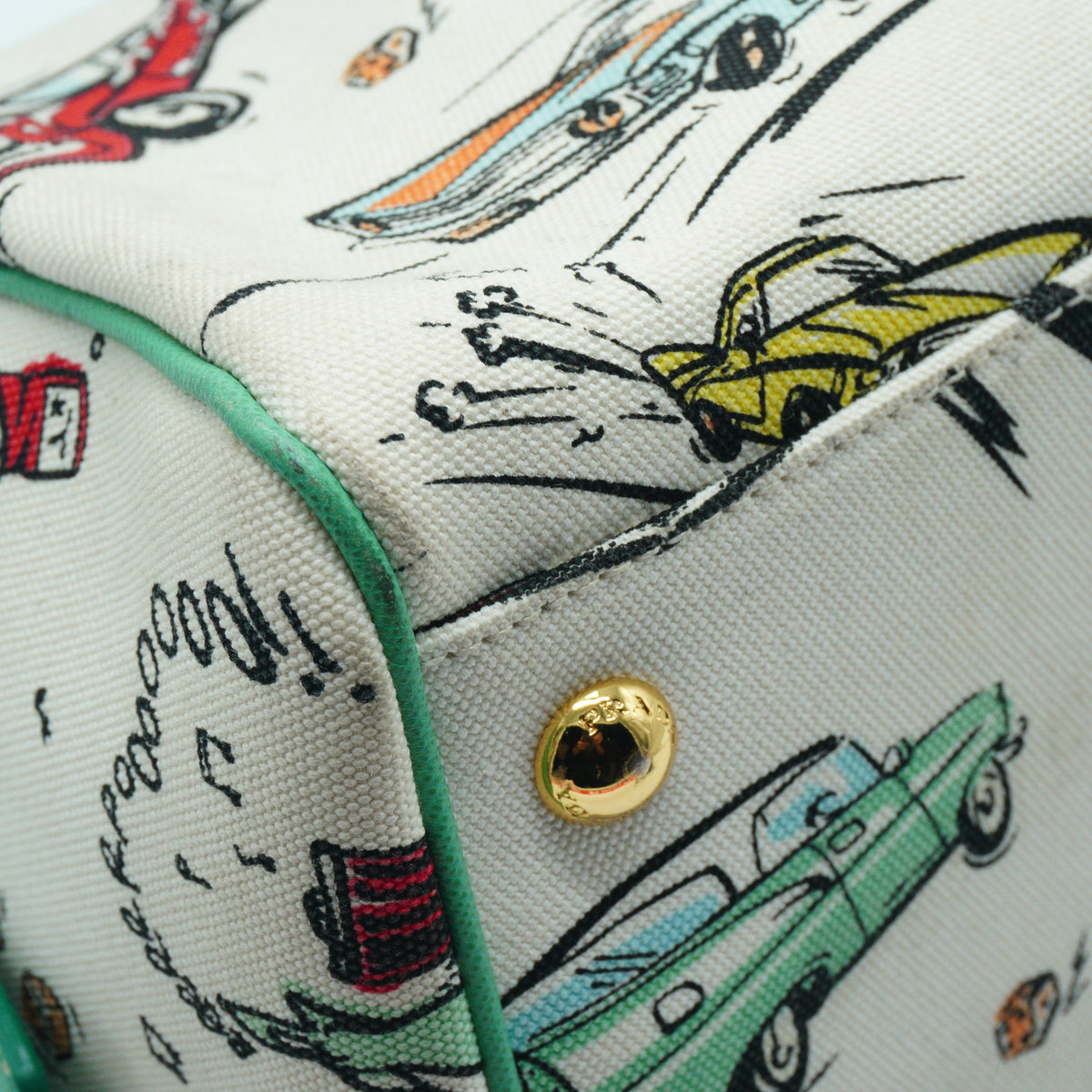 Prada Car Print  Canvas Bowling Bag Medium GHW