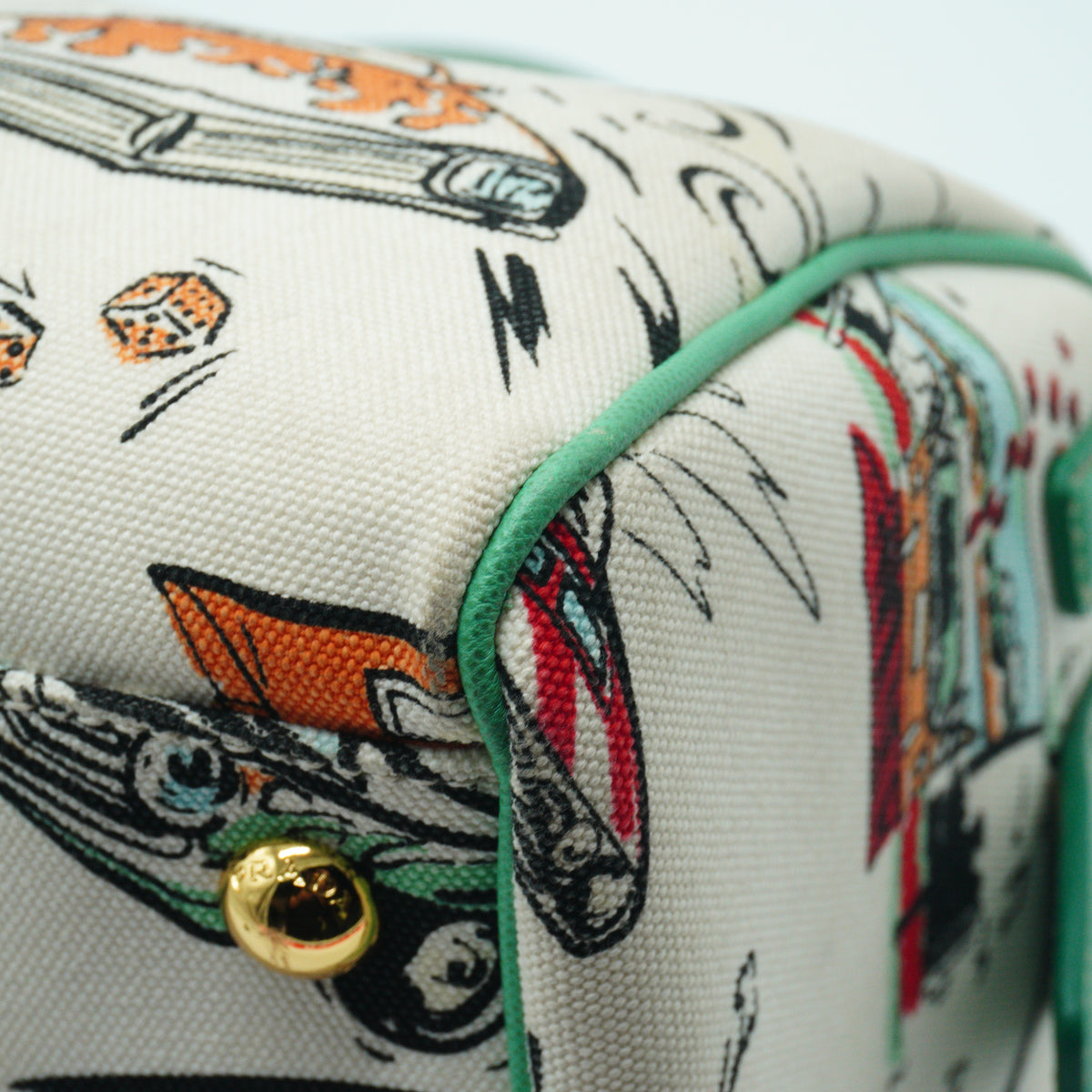 Prada Car Print  Canvas Bowling Bag Medium GHW