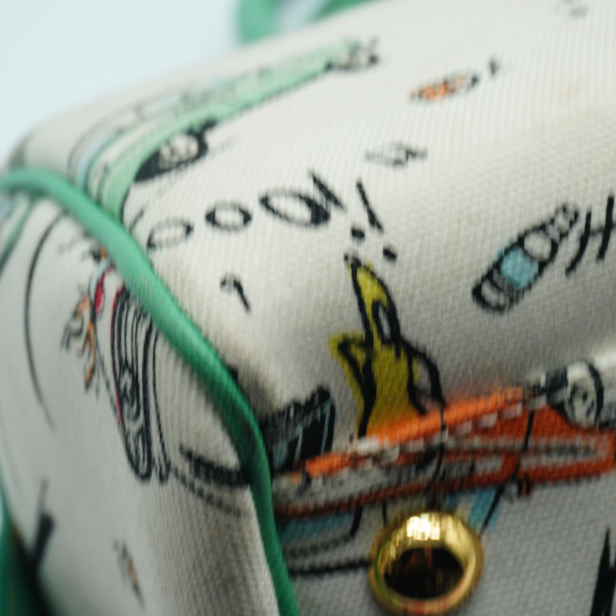 Prada Car Print  Canvas Bowling Bag Medium GHW