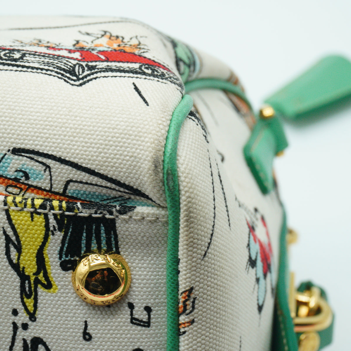 Prada Car Print  Canvas Bowling Bag Medium GHW