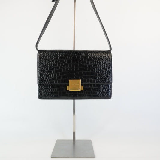 YSL	Black Croc-Embossed