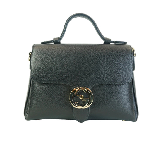 Gucci Interlocking G Top Handle Shoulder Bag Medium Black GHW