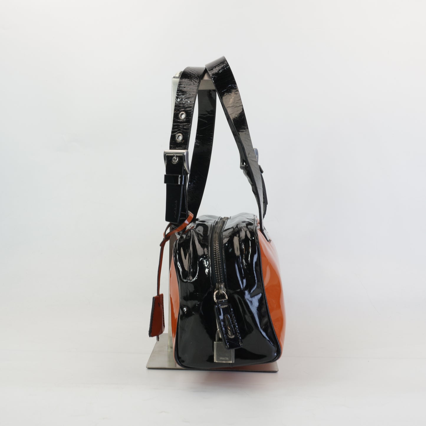 Prada Patent Bowling Bag Orange Medium