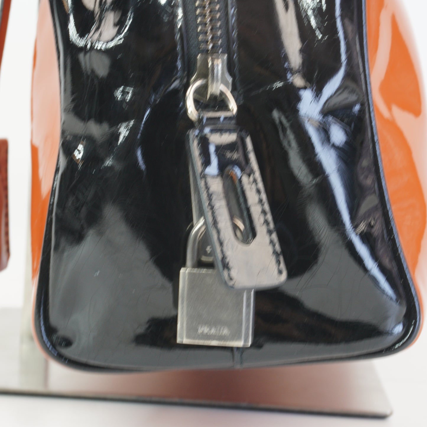 Prada Patent Bowling Bag Orange Medium