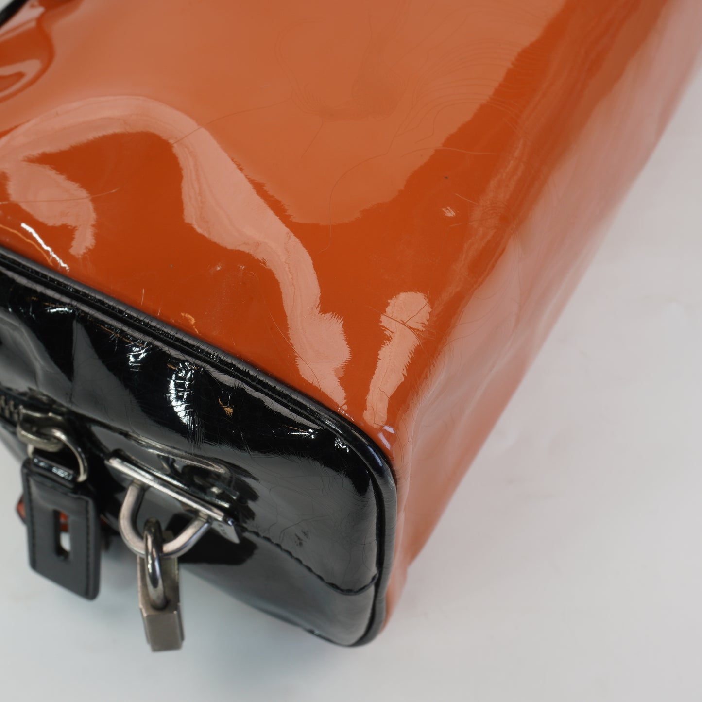 Prada Patent Bowling Bag Orange Medium