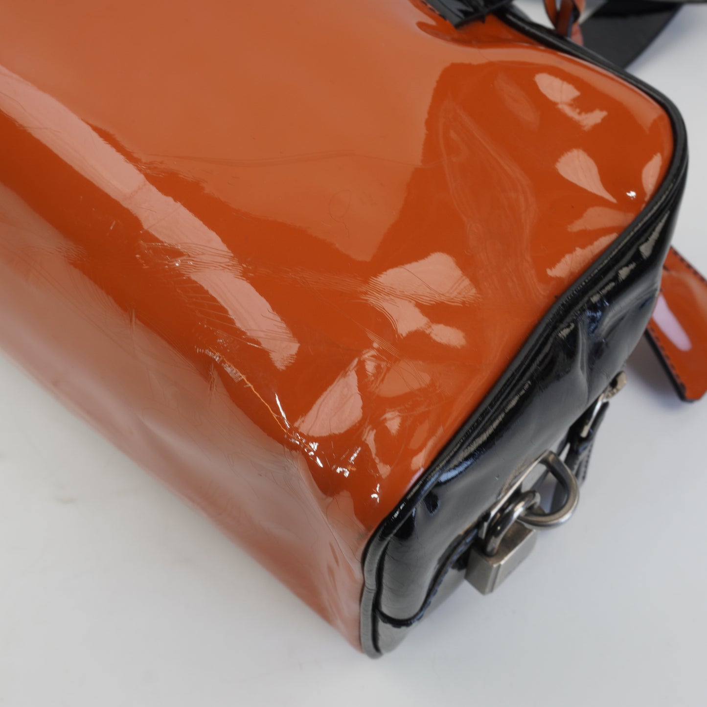 Prada Patent Bowling Bag Orange Medium
