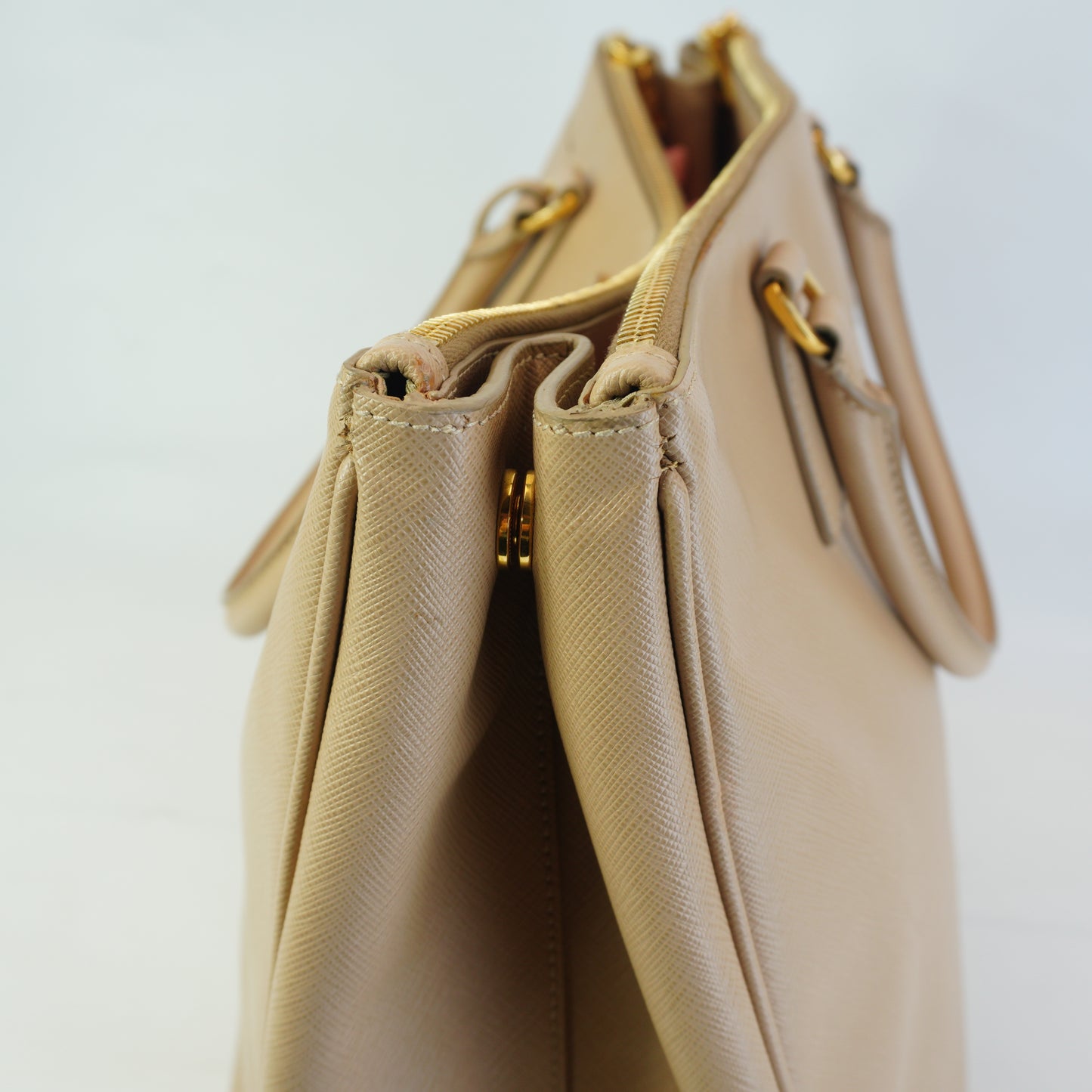 Prada Large Saffiano Lux Galleria Double Beige GHW