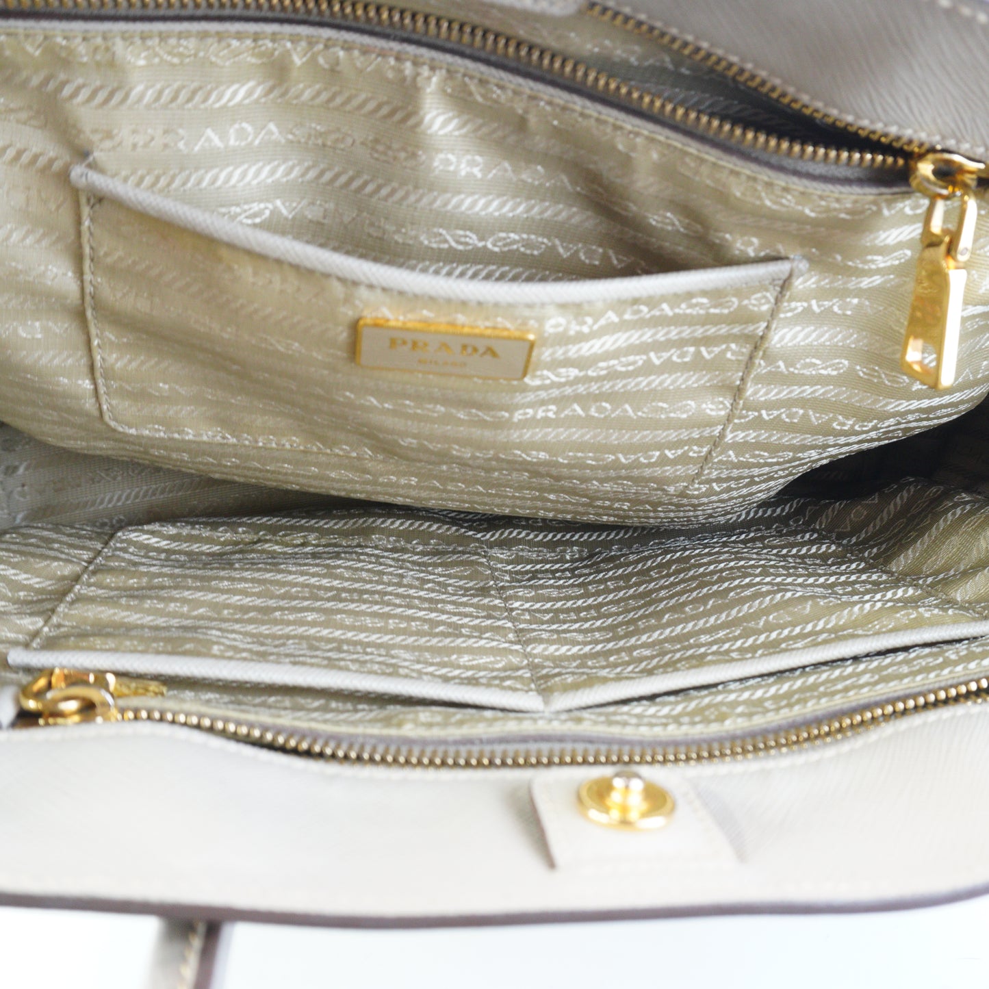 Prada Saffiano Lux Shopping Tote Bag Beige Medium GHW
