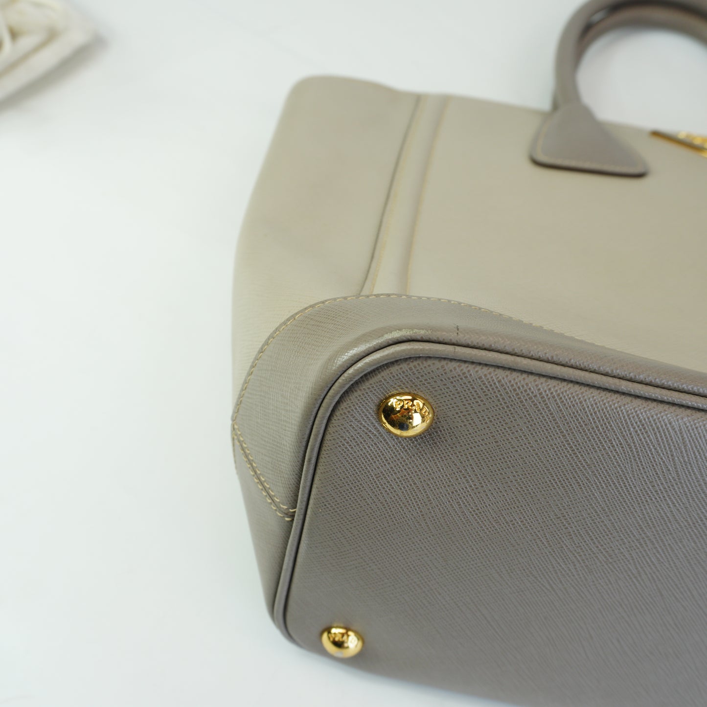 Prada Saffiano Lux Shopping Tote Bag Beige Medium GHW