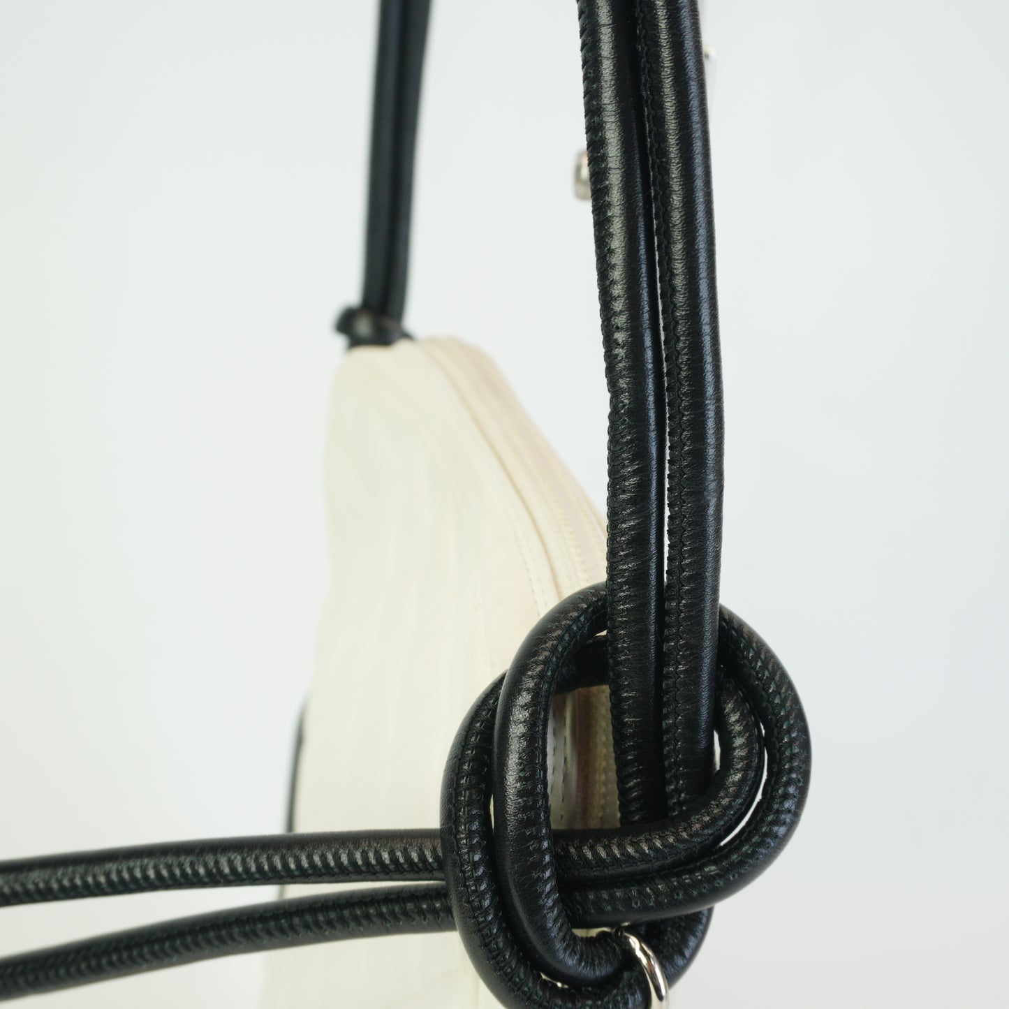 Chanel Cambon Ligne Shoulder Bag SHW Small Whiite